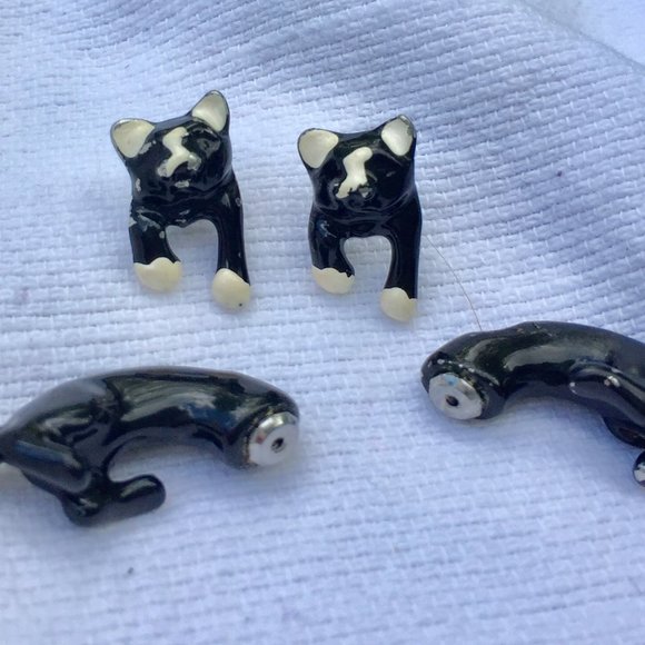 90s Vtg Enamel Cat 3D Drop Earrings - So Cute! - Picture 6 of 15